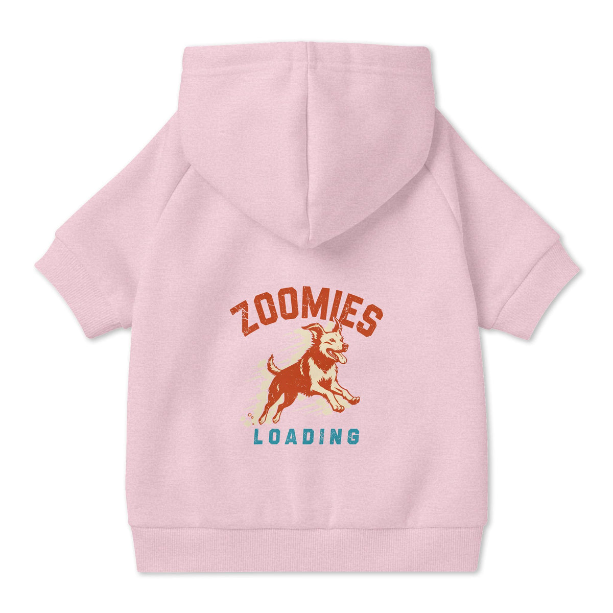 Zoomies Loading Dog Hoodie in Pink, back view — SniffWaggleNWalk™