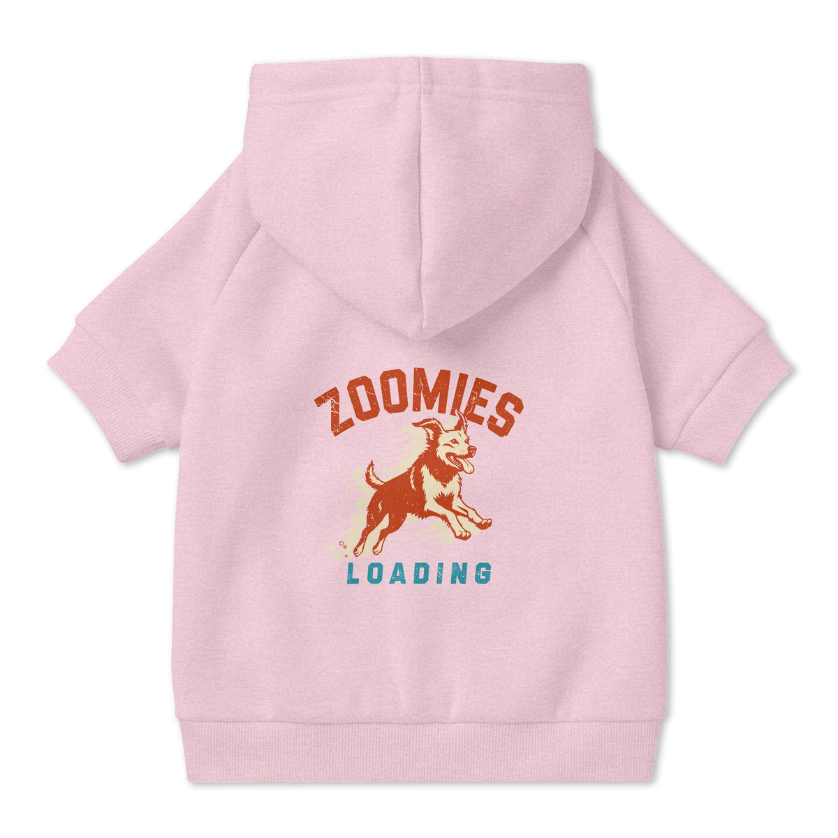 Zoomies Loading Dog Hoodie in Pink, back view — SniffWaggleNWalk™